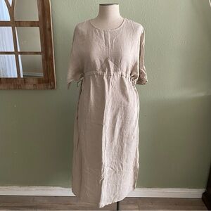 NWT Linen Midi Dress Lagenlook Side Tie Size XL 100% Linen